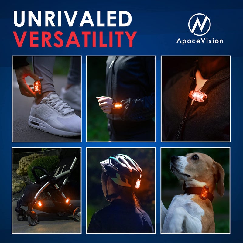 Apace Vision ضوء أمان LED (عبوة 2) - أضواء ستروب/جري قابلة للتثبيت للعدائين، الكلاب، الدراجات، المشي، القوارب، الكاياك، عربات الأطفال والمزيد - ملحقات عالية الوضوح لمعداتك العاكسة، الدراجة - Image 5